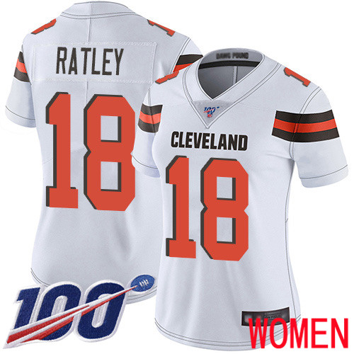Cleveland Browns Damion Ratley Women White Limited Jersey #18 NFL Football Road 100th Season Vapor Untouchable->women nfl jersey->Women Jersey